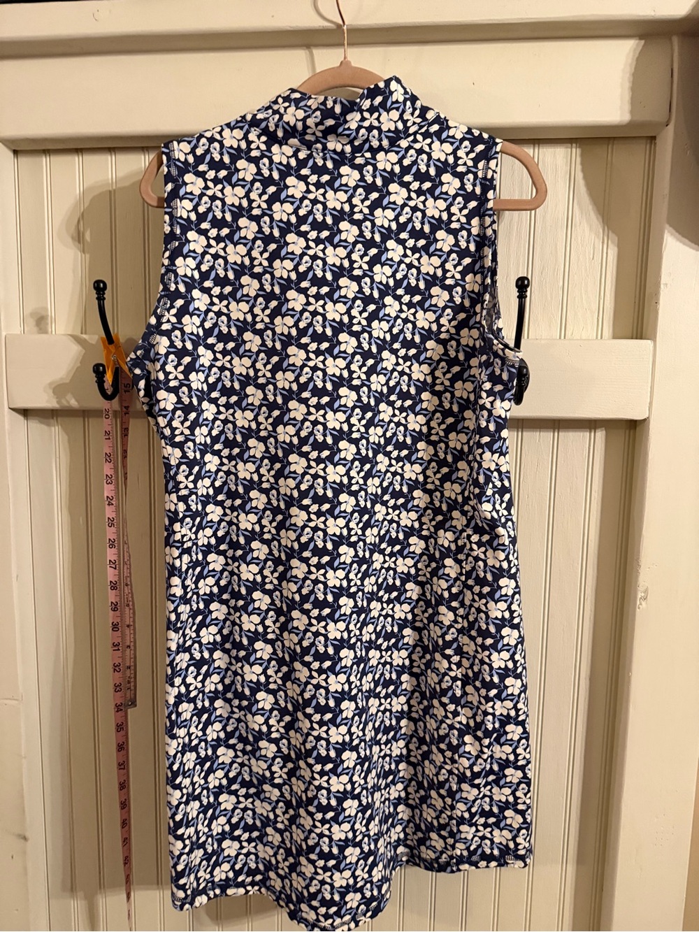 Tommy Bahama Navy and White Floral front zip Mock-Neck Shift Dress